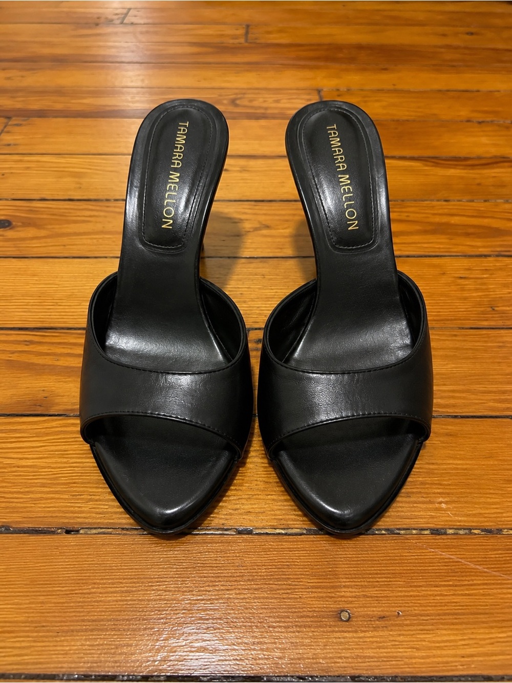 Tamara Mellon Black Leather Mule Heels Sandals Size 40 / US 10 - Picture 1 of 3